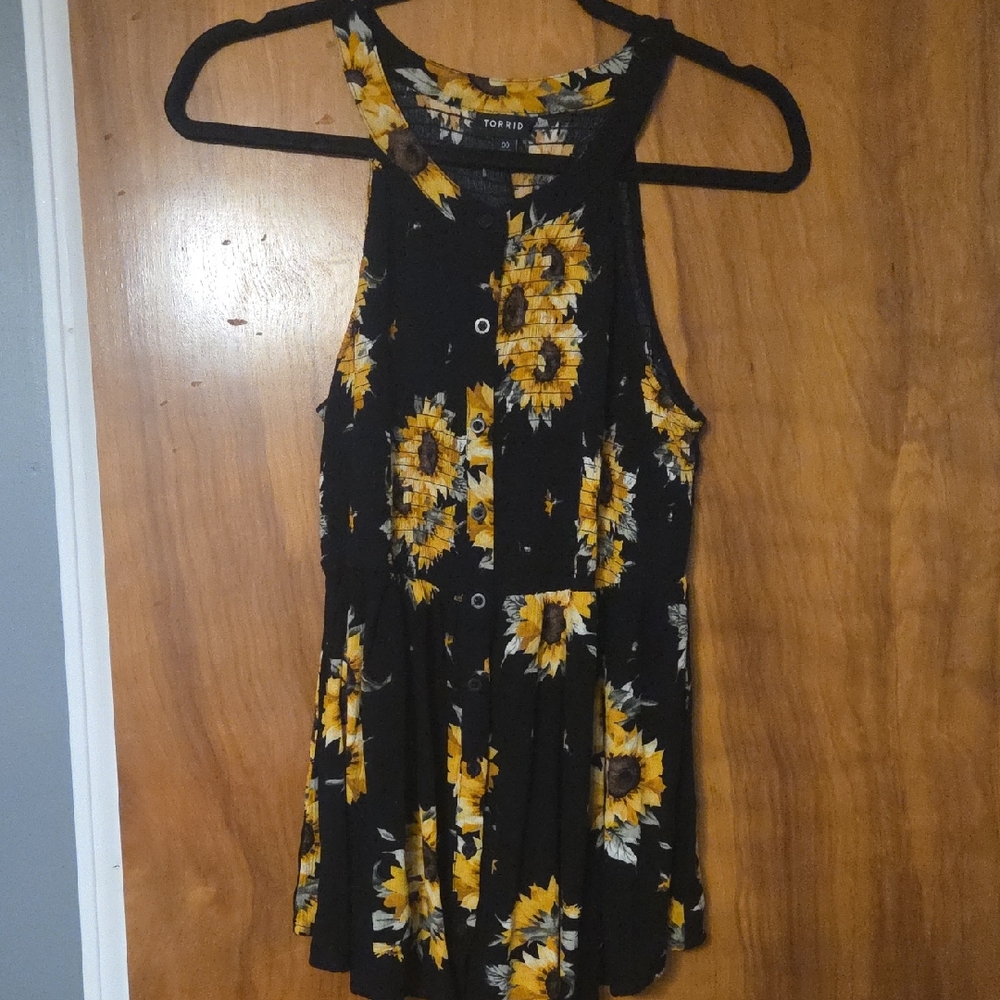 Torrid Black Tank Top with Yellow Sunflowers